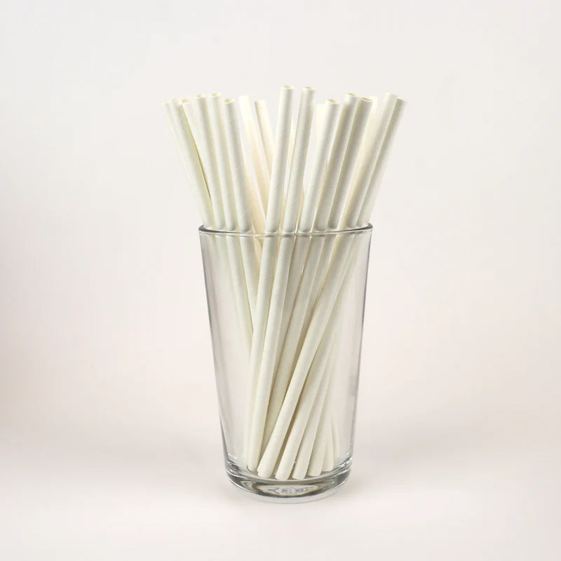 White Paper Straws, 8 mm x 197 mm (330 GSM)